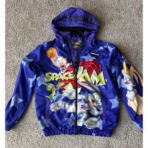 Members Only Space Jam Windbreaker Full Zip Hooded Jacket looney tunes Cartoon M